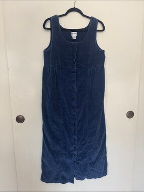 Vintage Navy Corduroy Button-Front Midi Dress